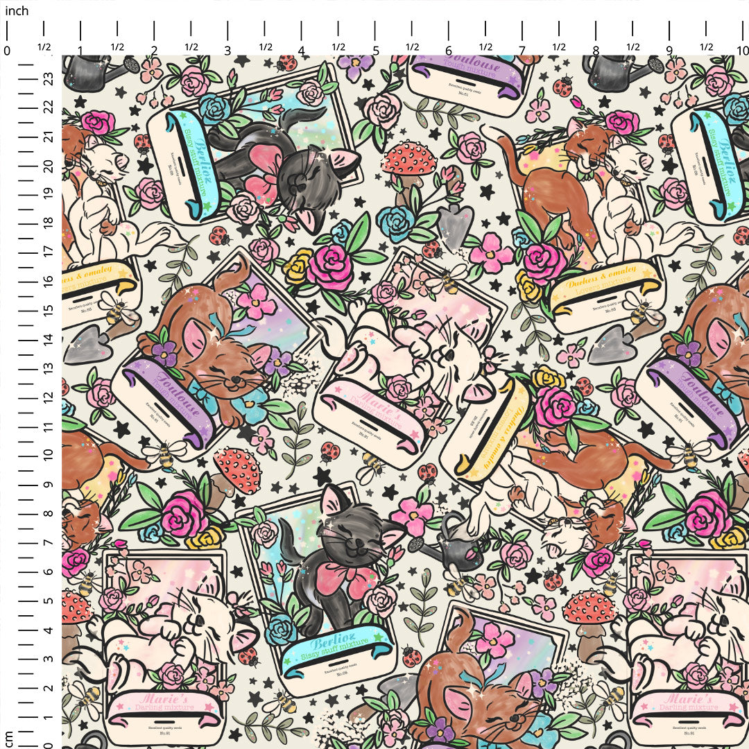 Floral Cats Fabric