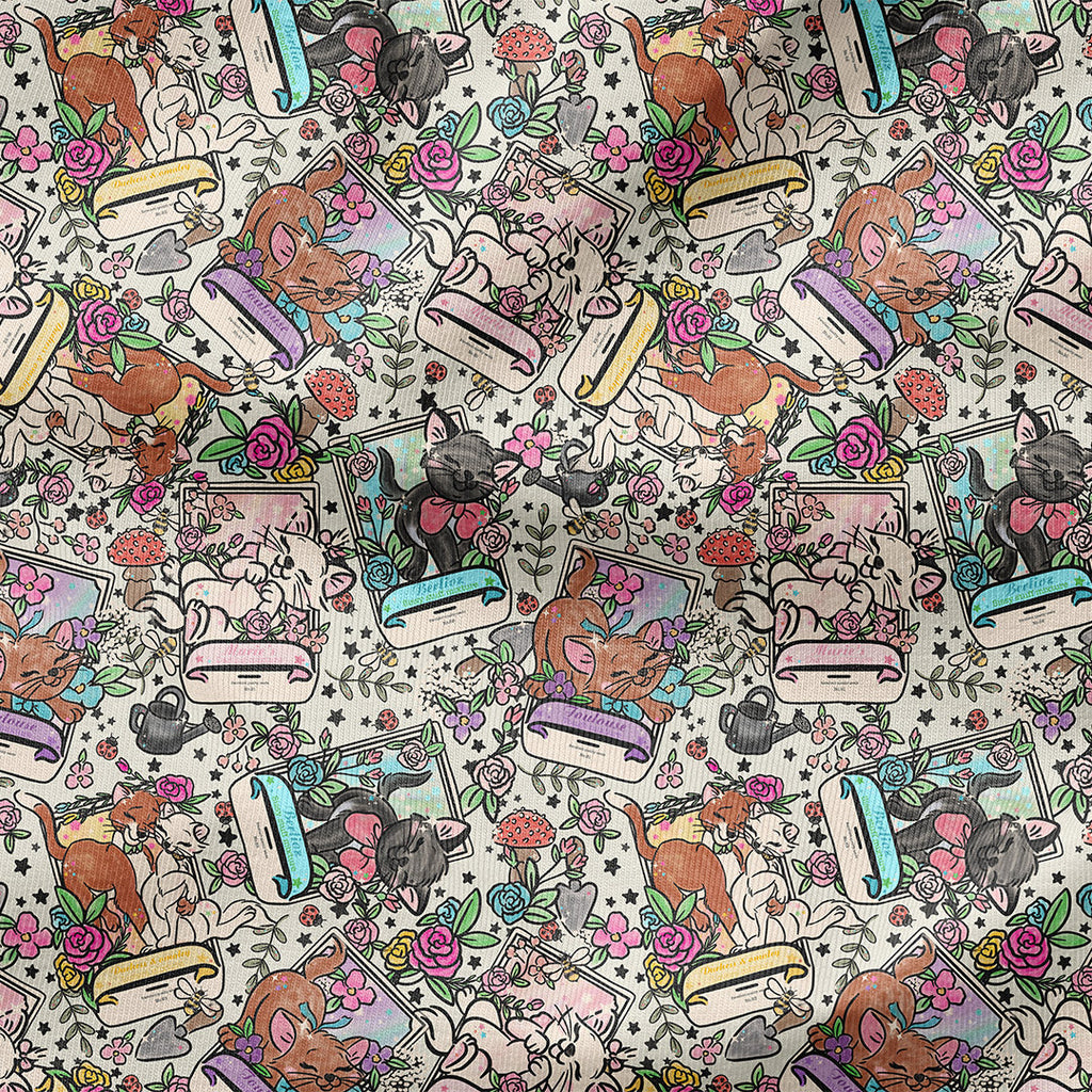 Floral Cats Fabric