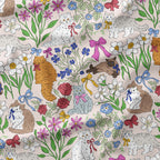 Floral Cats Cream Fabric