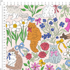 Floral Cats Cream Fabric