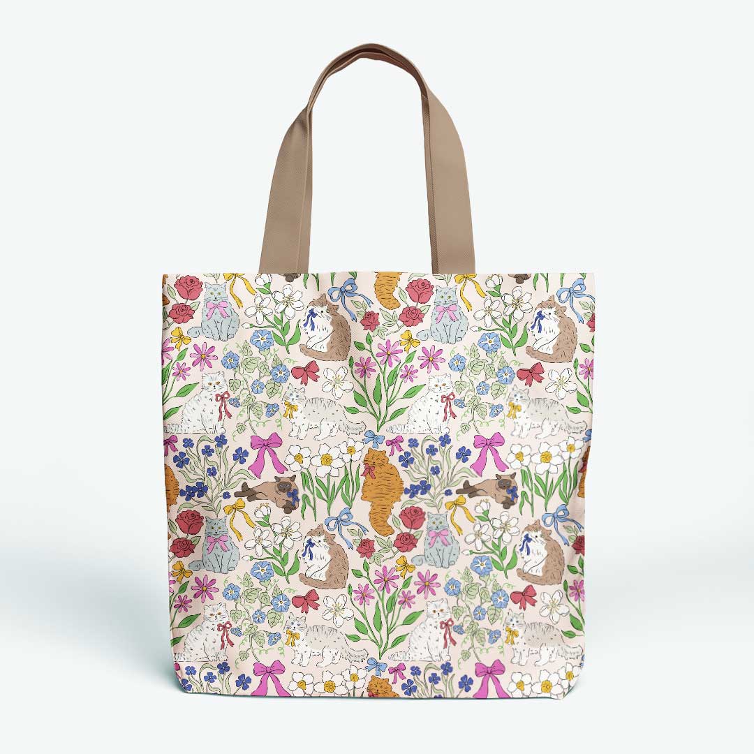 Floral Cats Cream Fabric