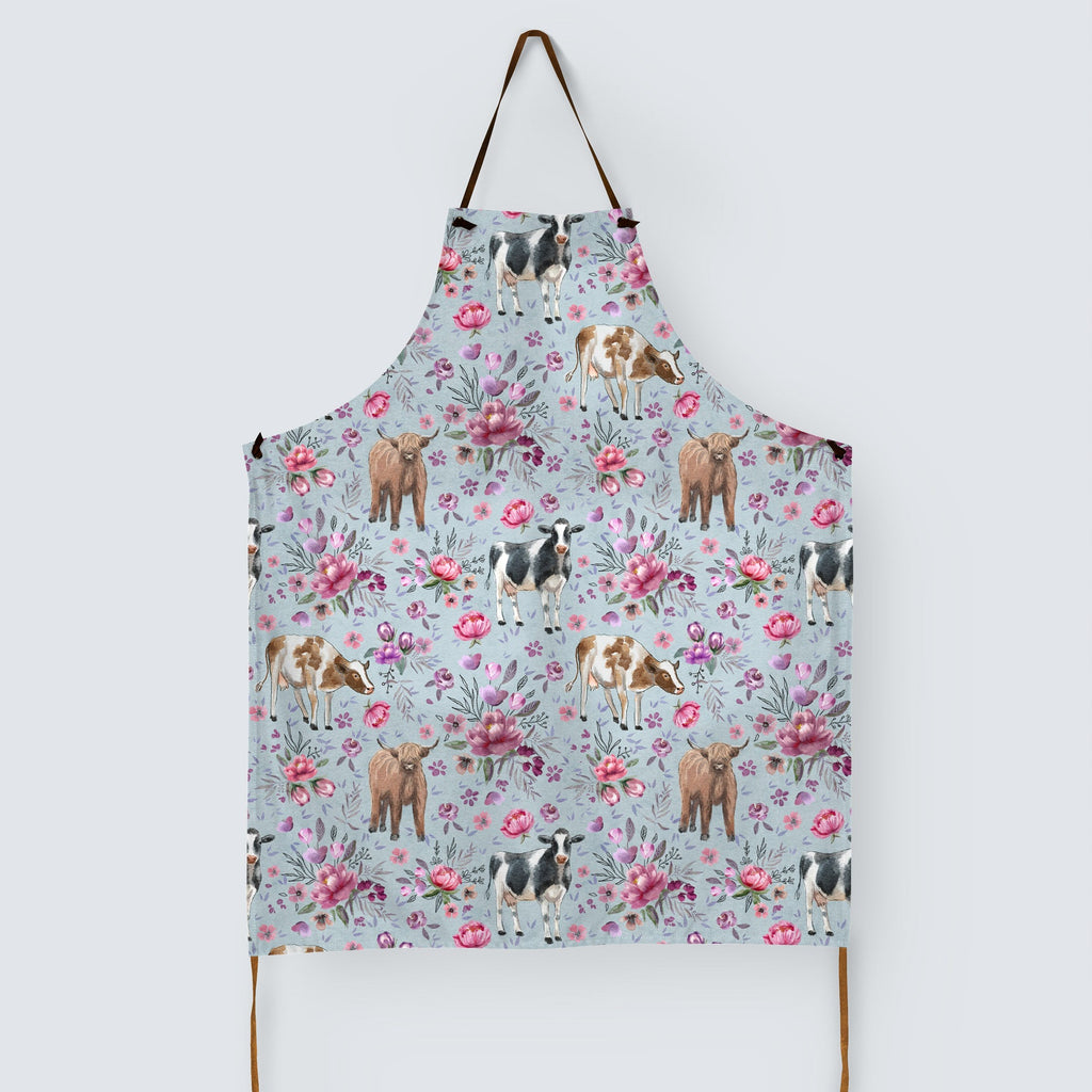 Floral Cows Aqua Fabric