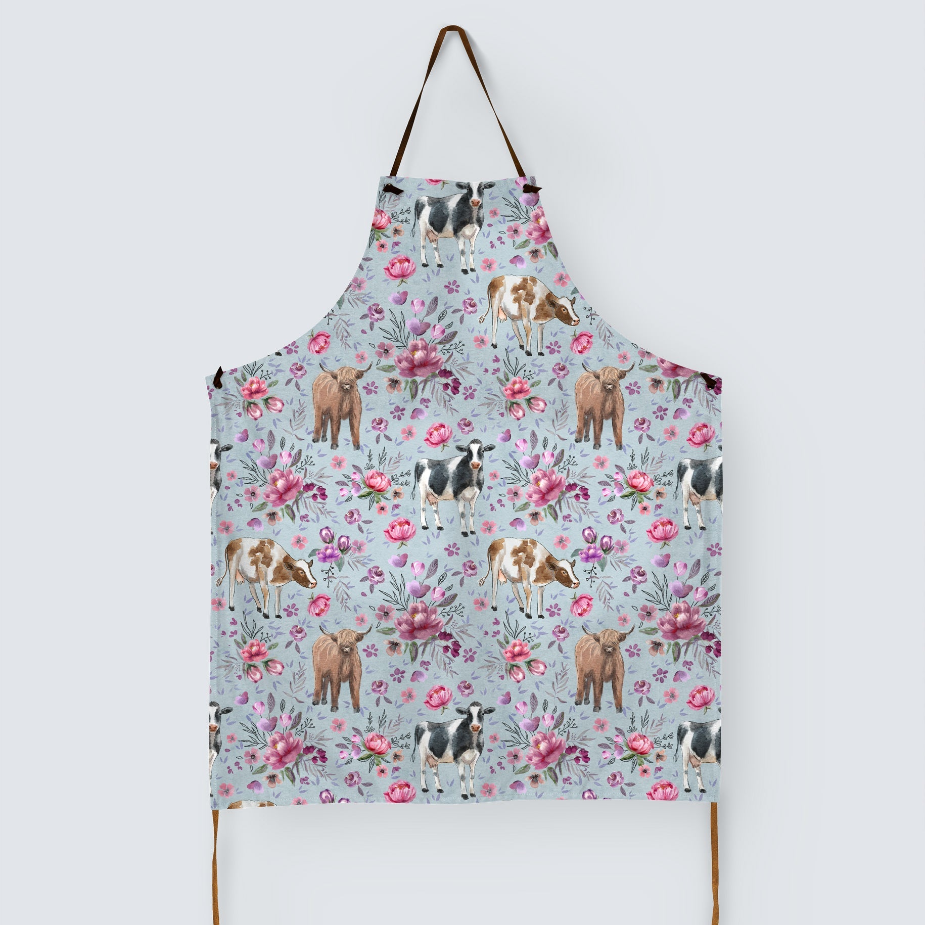 Floral Cows Aqua Fabric