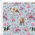 Floral Cows Aqua Fabric