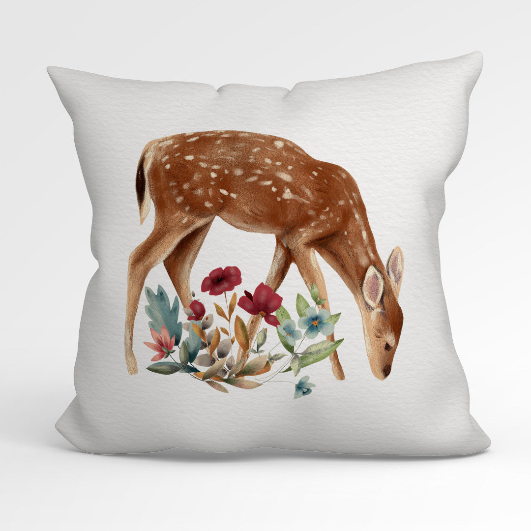 CUSHION Fabric Panel Floral Deer