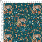 Floral Deer Teal Fabric