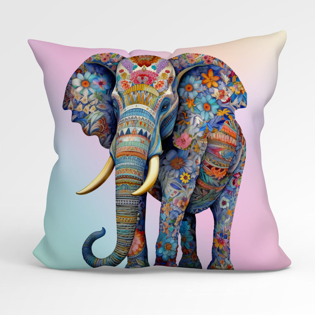 CUSHION Fabric Panel Floral Elephant
