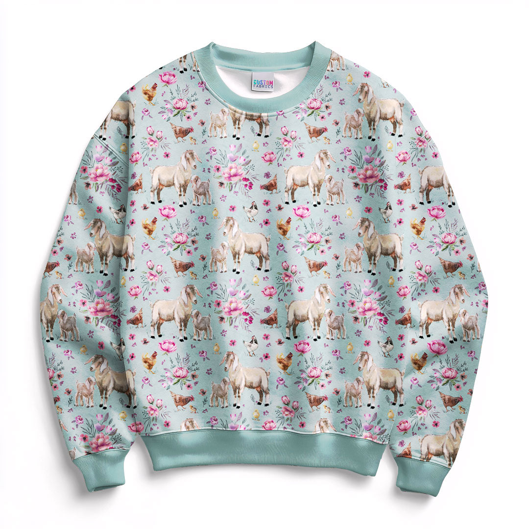 Floral Goats Mint Fabric