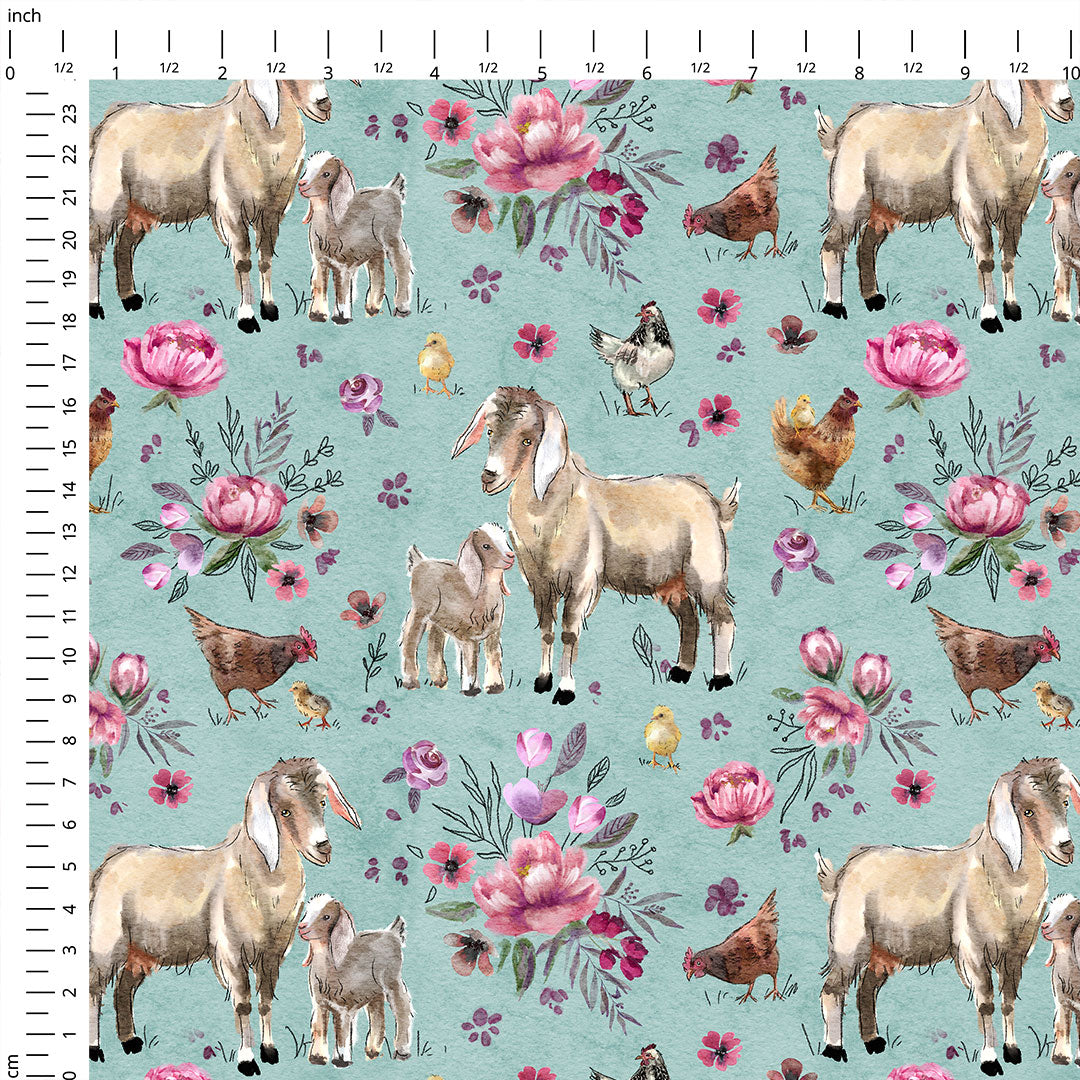Floral Goats Mint Fabric