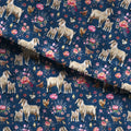 Floral Goats Navy Fabric