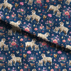 Floral Goats Navy Fabric