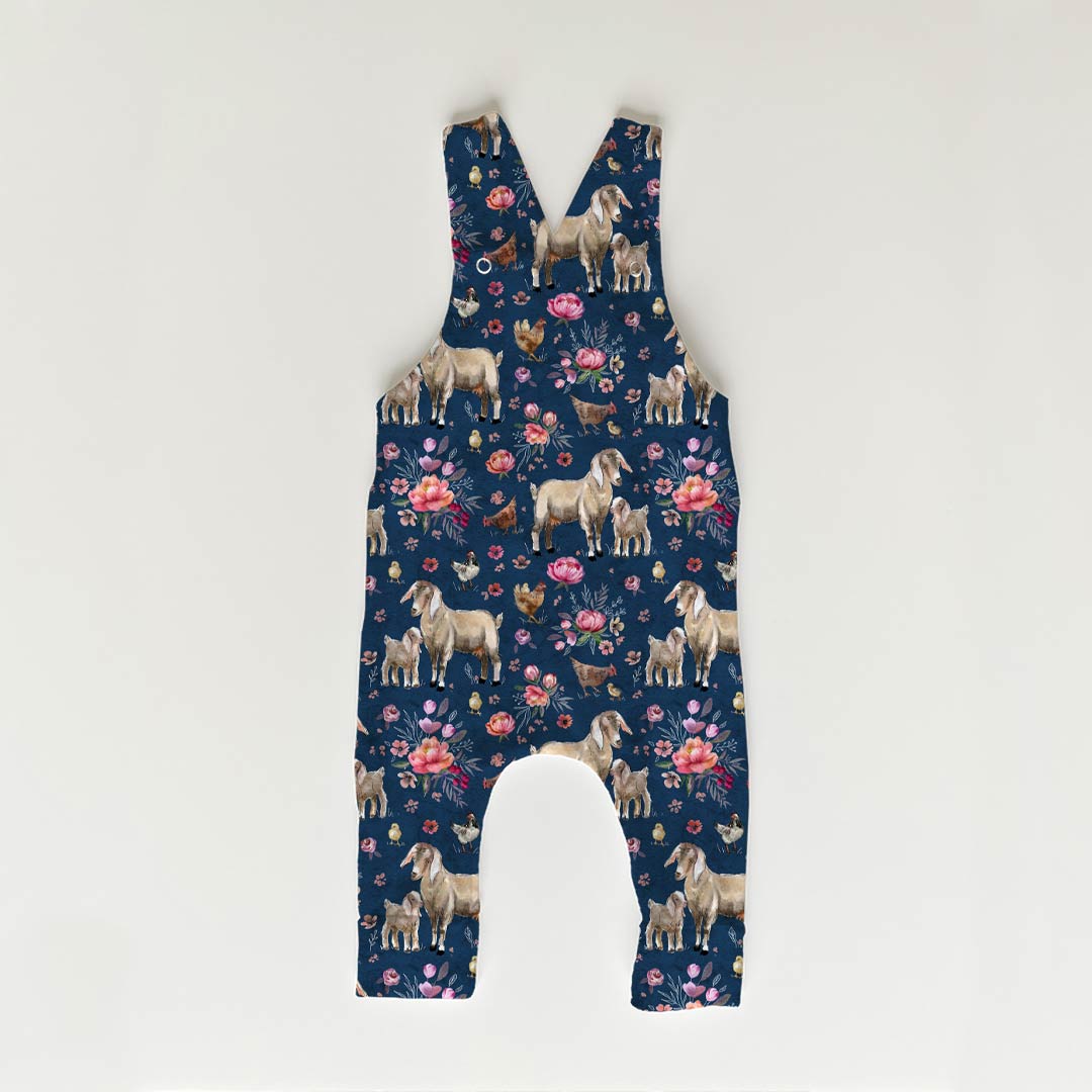 Floral Goats Navy Fabric