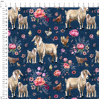 Floral Goats Navy Fabric