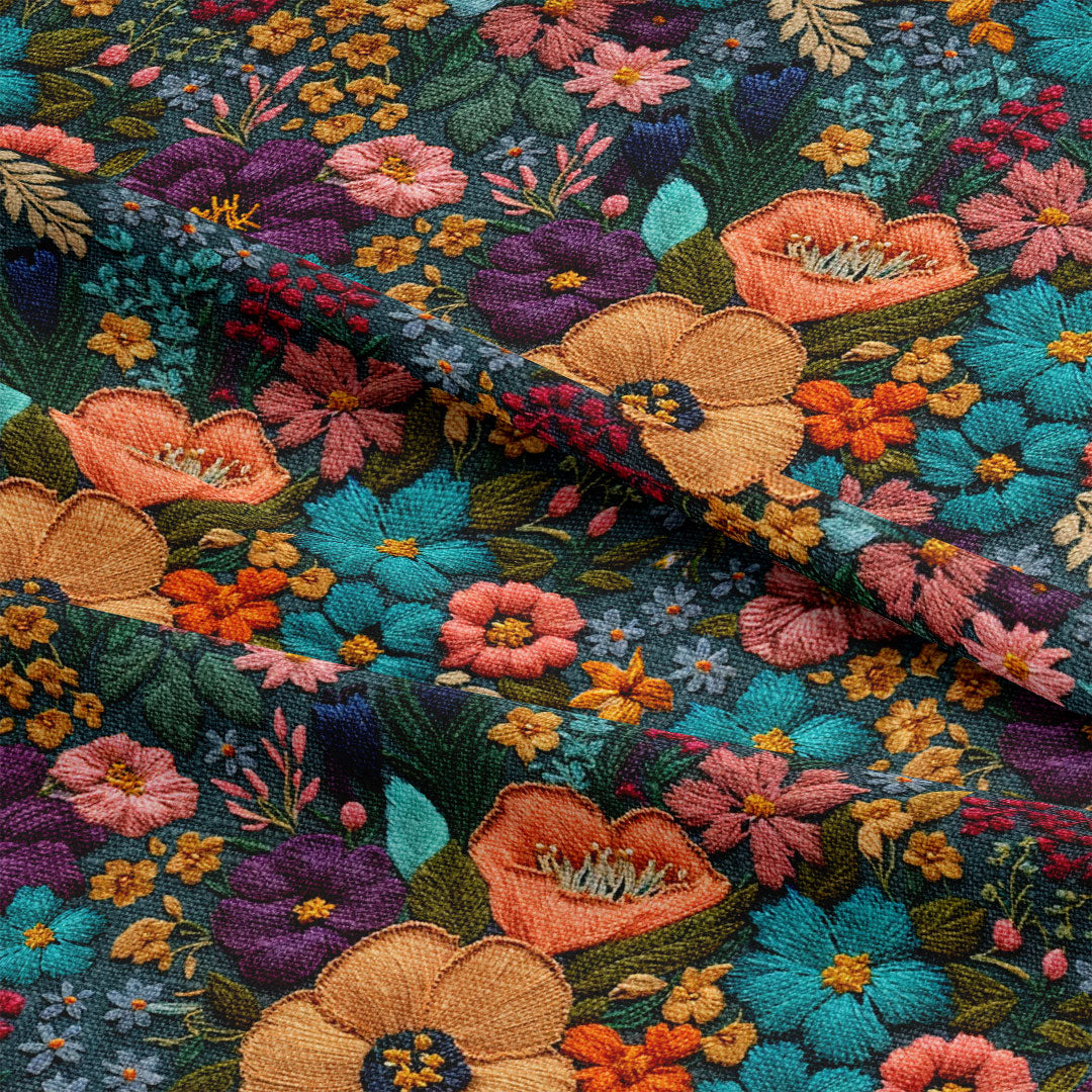 Floral Kaleidoscope Embroidery Fabric
