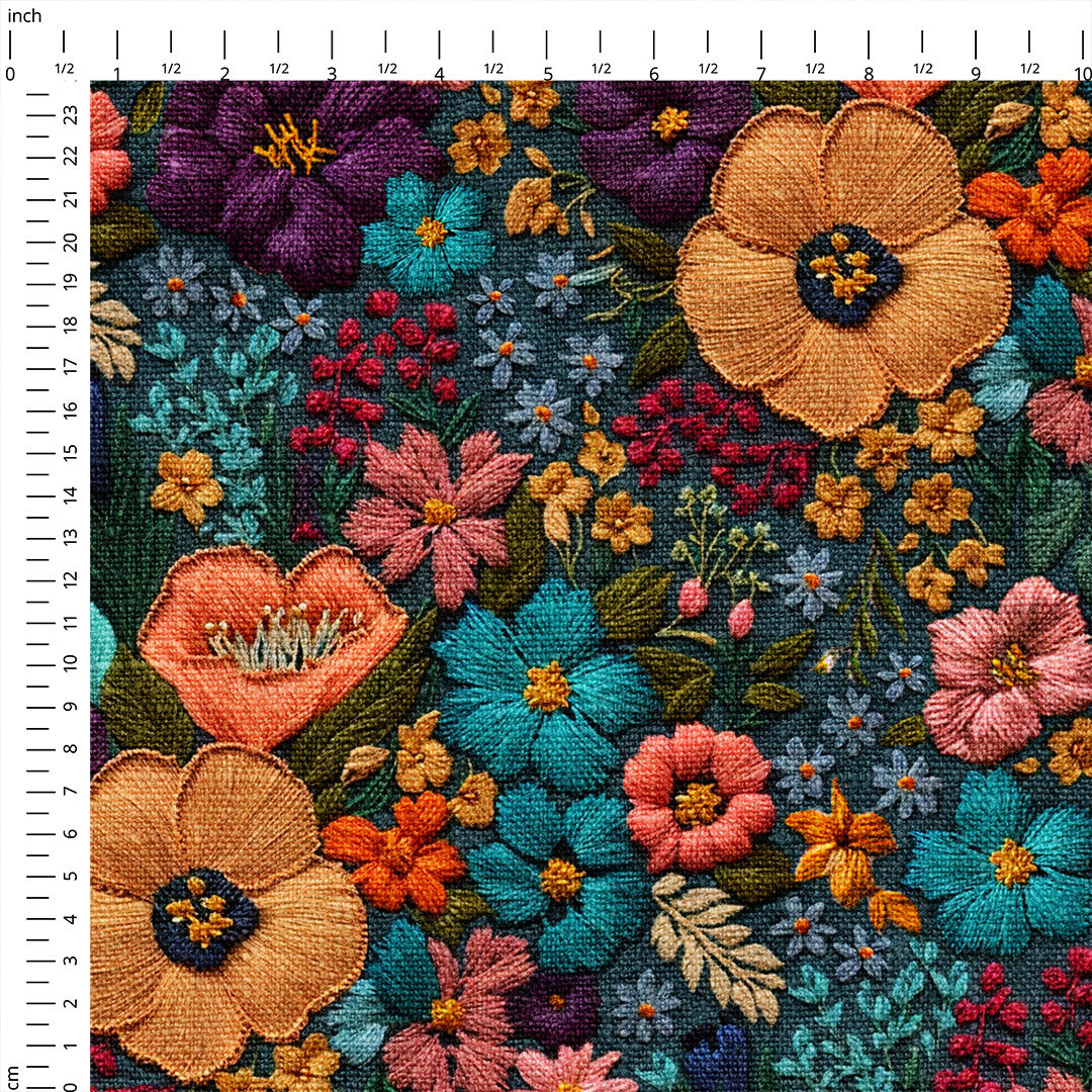 Floral Kaleidoscope Embroidery Fabric