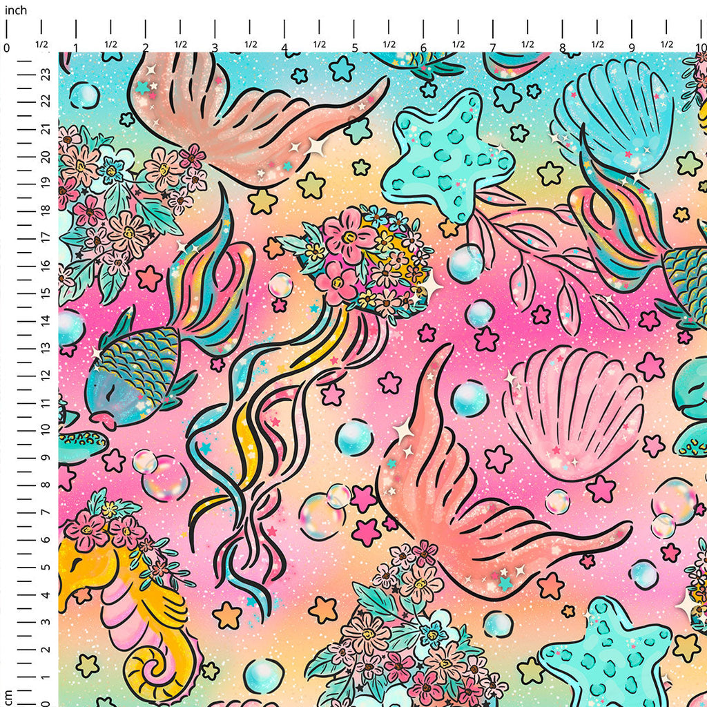 Floral Ocean Rainbow Fabric