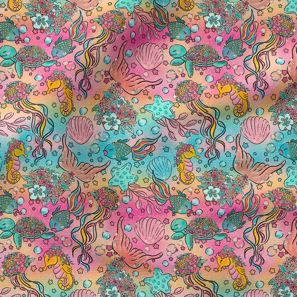 Floral Ocean Rainbow Fabric
