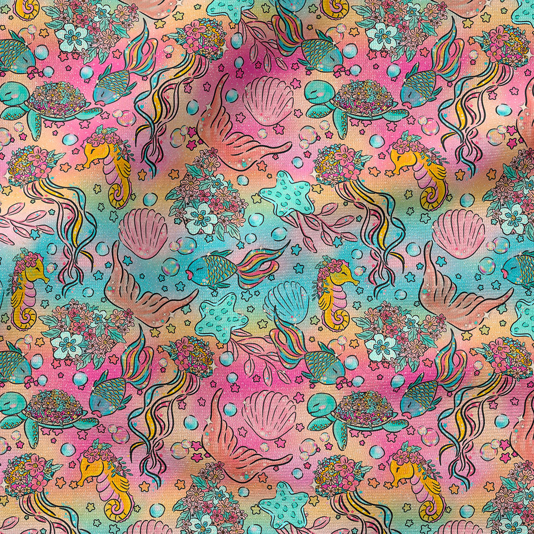 Floral Ocean Rainbow Fabric