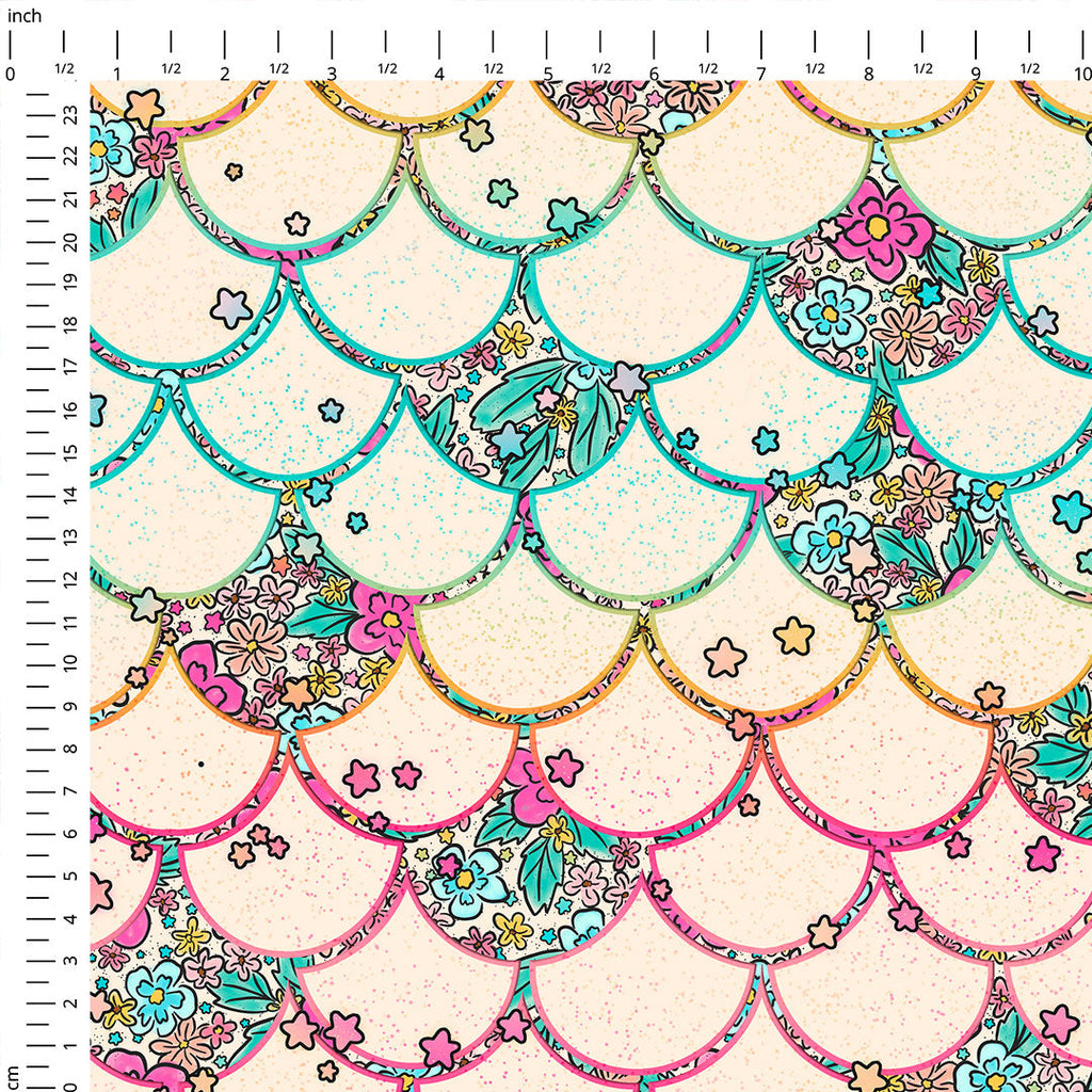 Floral Ocean Scales Cream Fabric