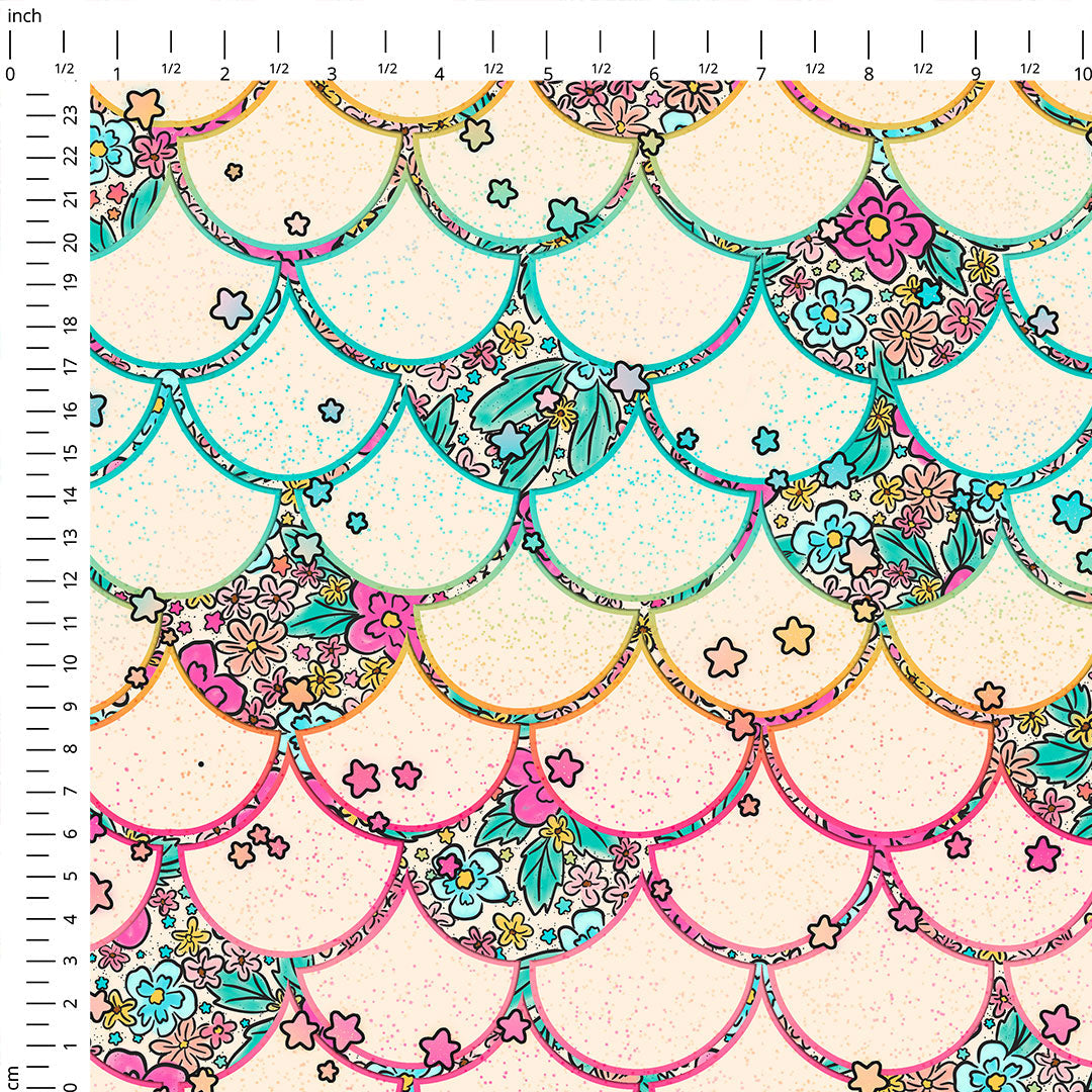 Floral Ocean Scales Cream Fabric