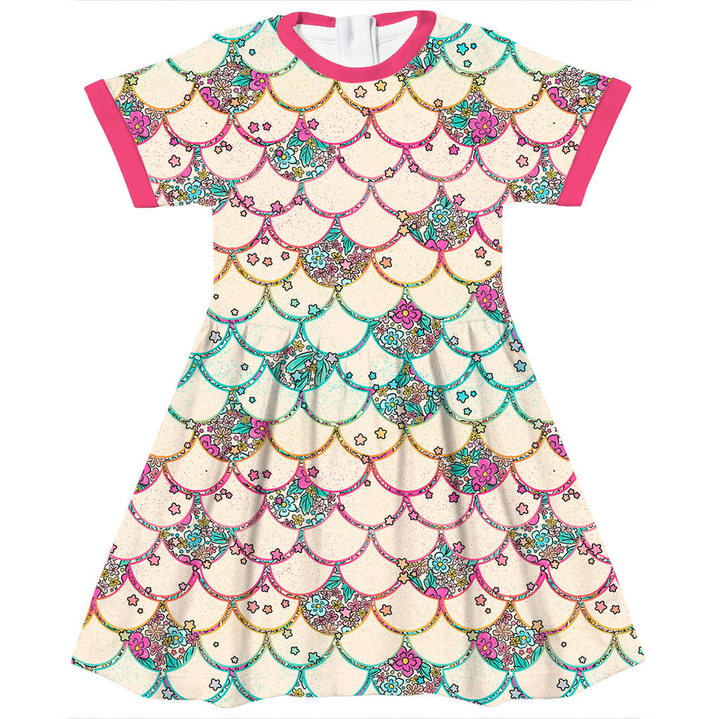 Floral Ocean Scales Cream Fabric