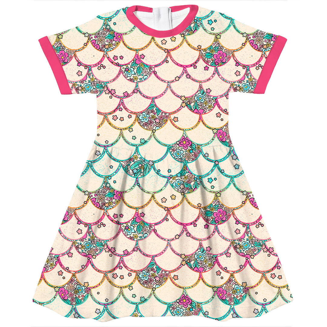 Floral Ocean Scales Cream Fabric