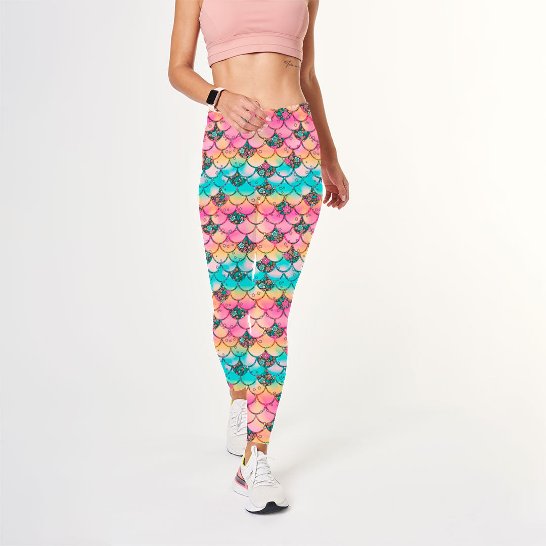 Floral Ocean Scales Rainbow Fabric