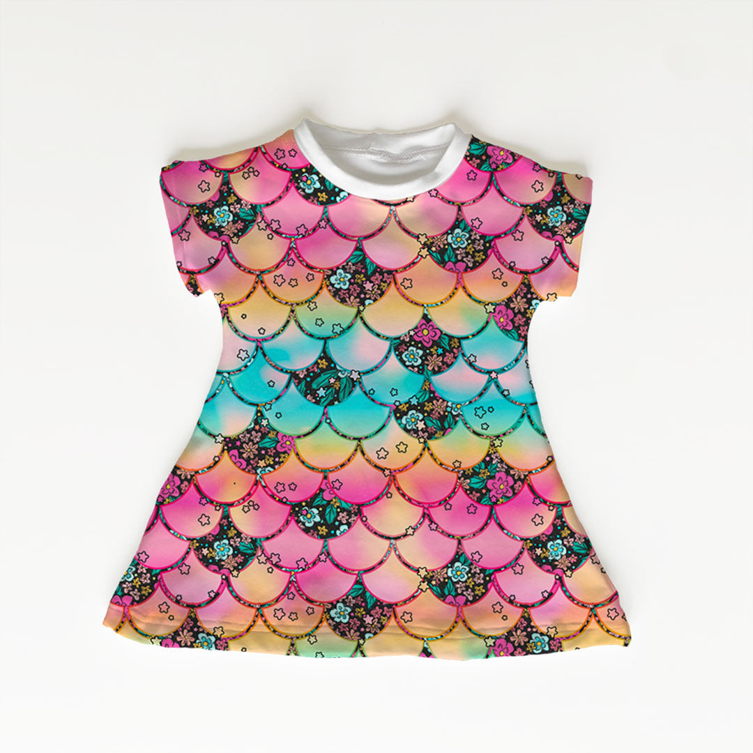 Floral Ocean Scales Rainbow Fabric