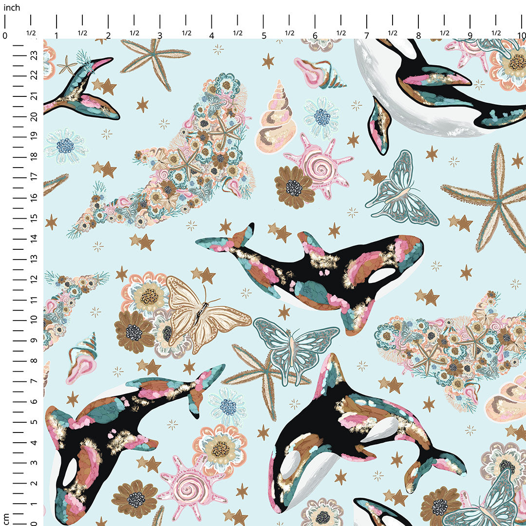 Floral Orcas Blue Fabric