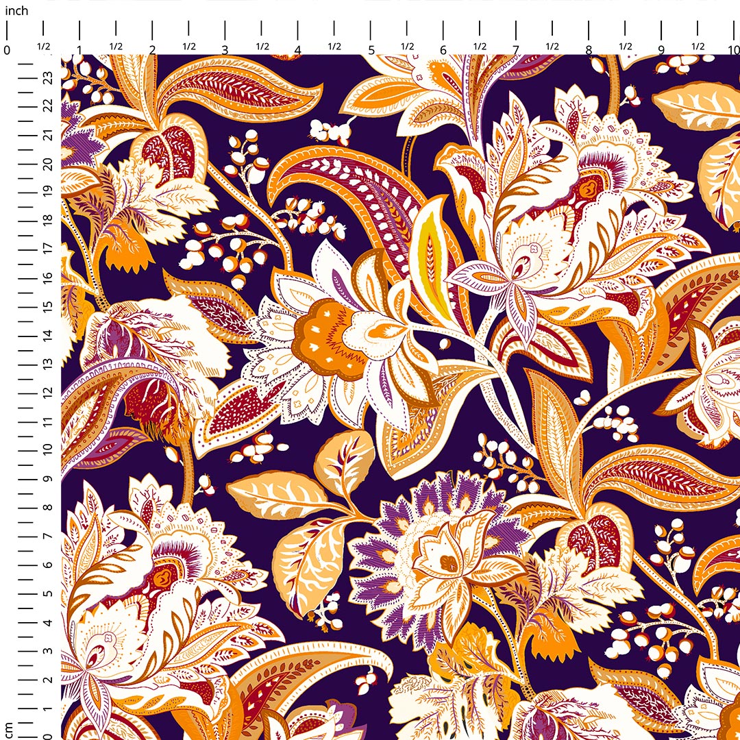 Floral Paisley on Navy Fabric