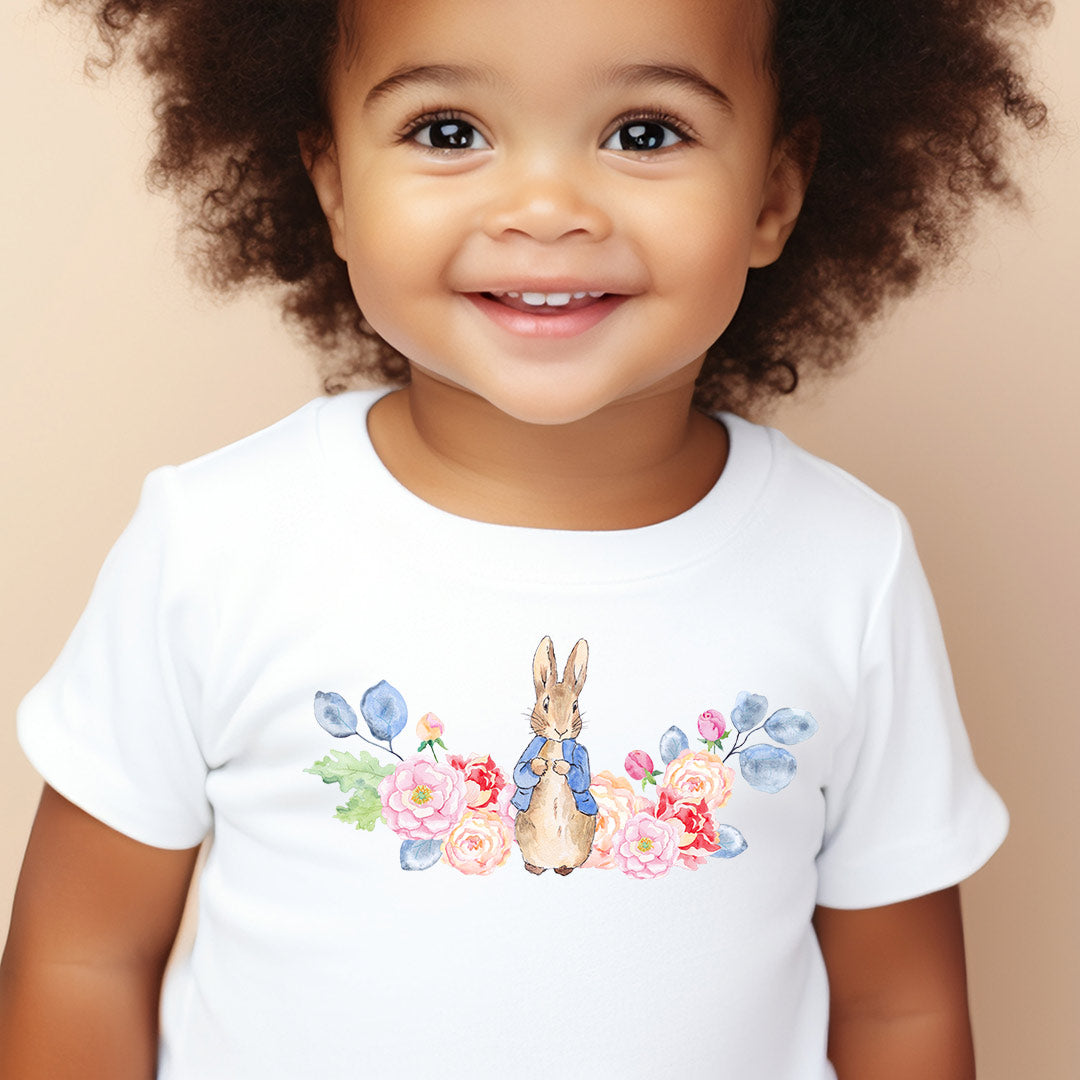 Floral Rabbit Wreath Iron on Fabric Heat Transfer DTF-134