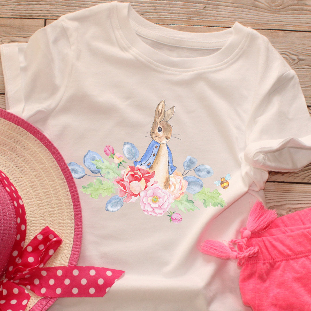 Floral Rabbit Iron on Fabric Heat Transfer DTF-135