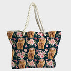 Floral Highland Cow Navy Fabric