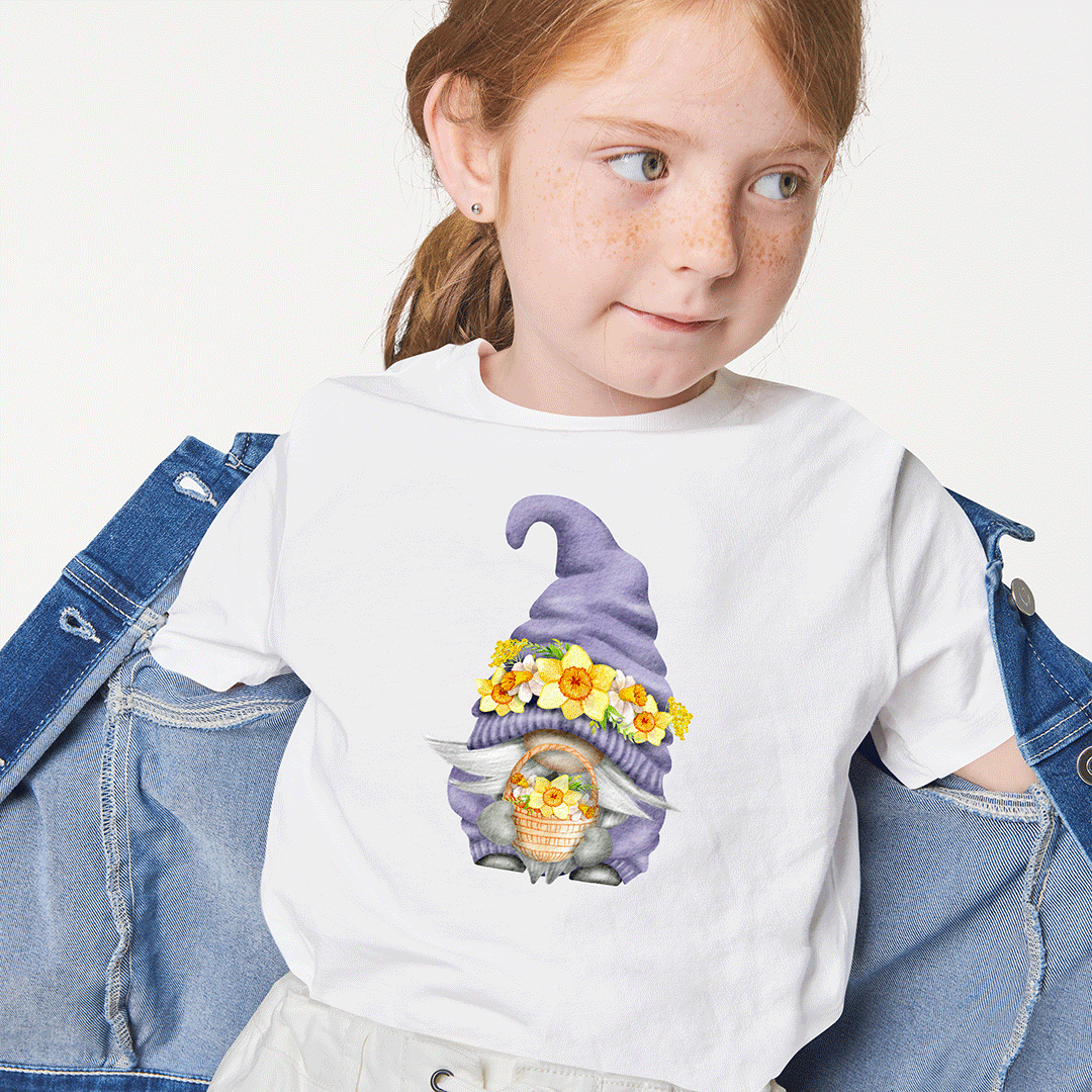 Flower Basket Gnome Iron on Fabric Heat Transfer DTF-110