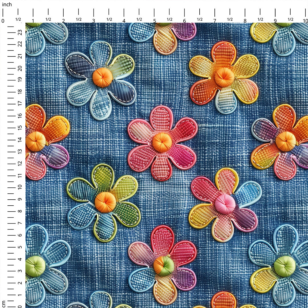 Flowers On Denim Fabric