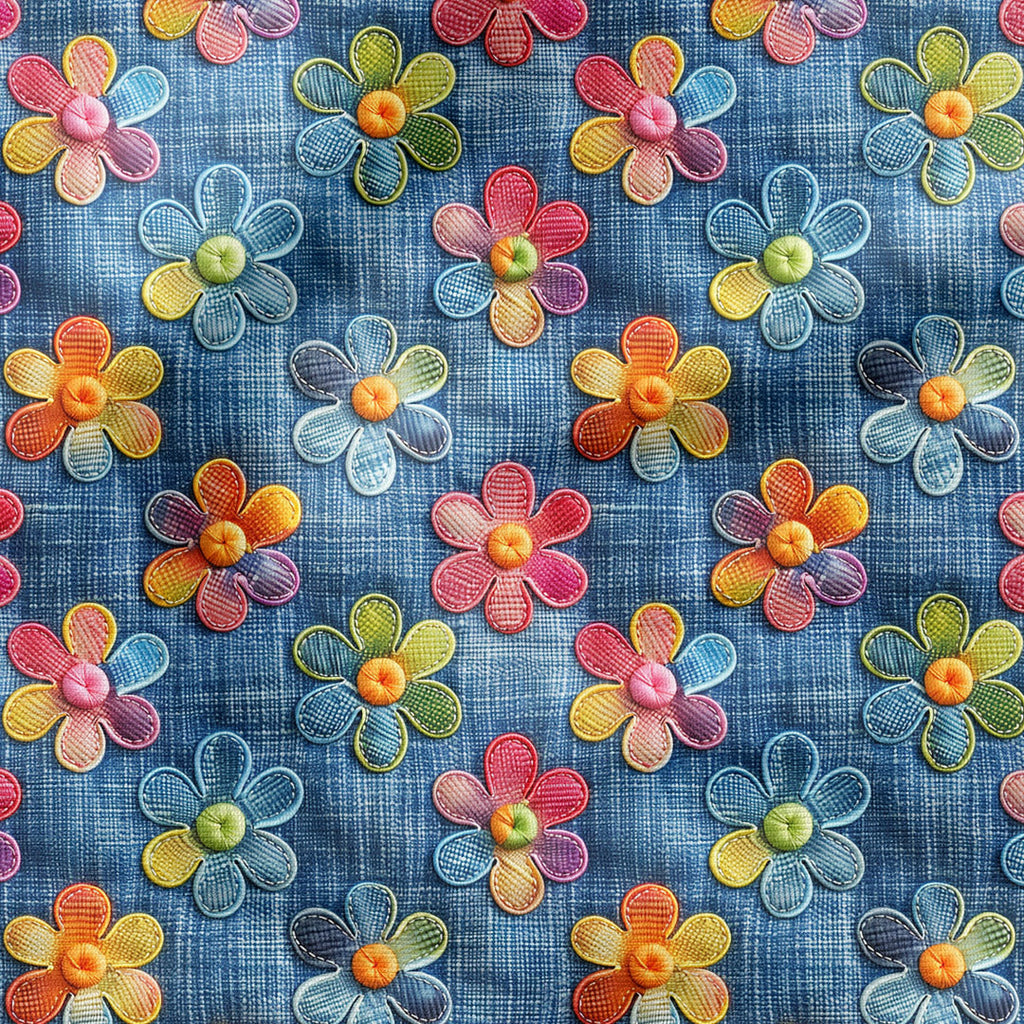 Flowers On Denim Fabric