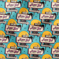 Fluff You Cat Blue Fabric