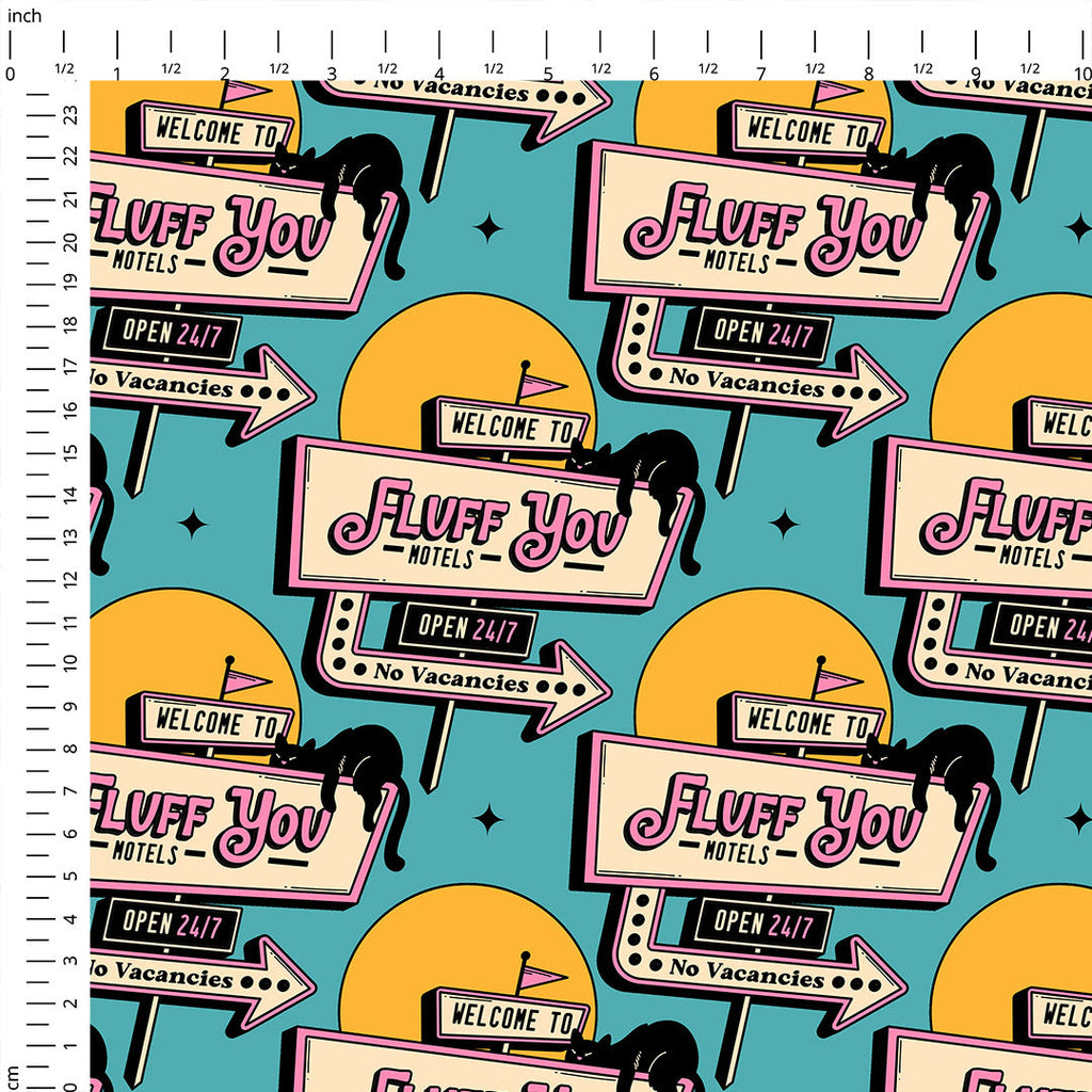 Fluff You Cat Blue Fabric