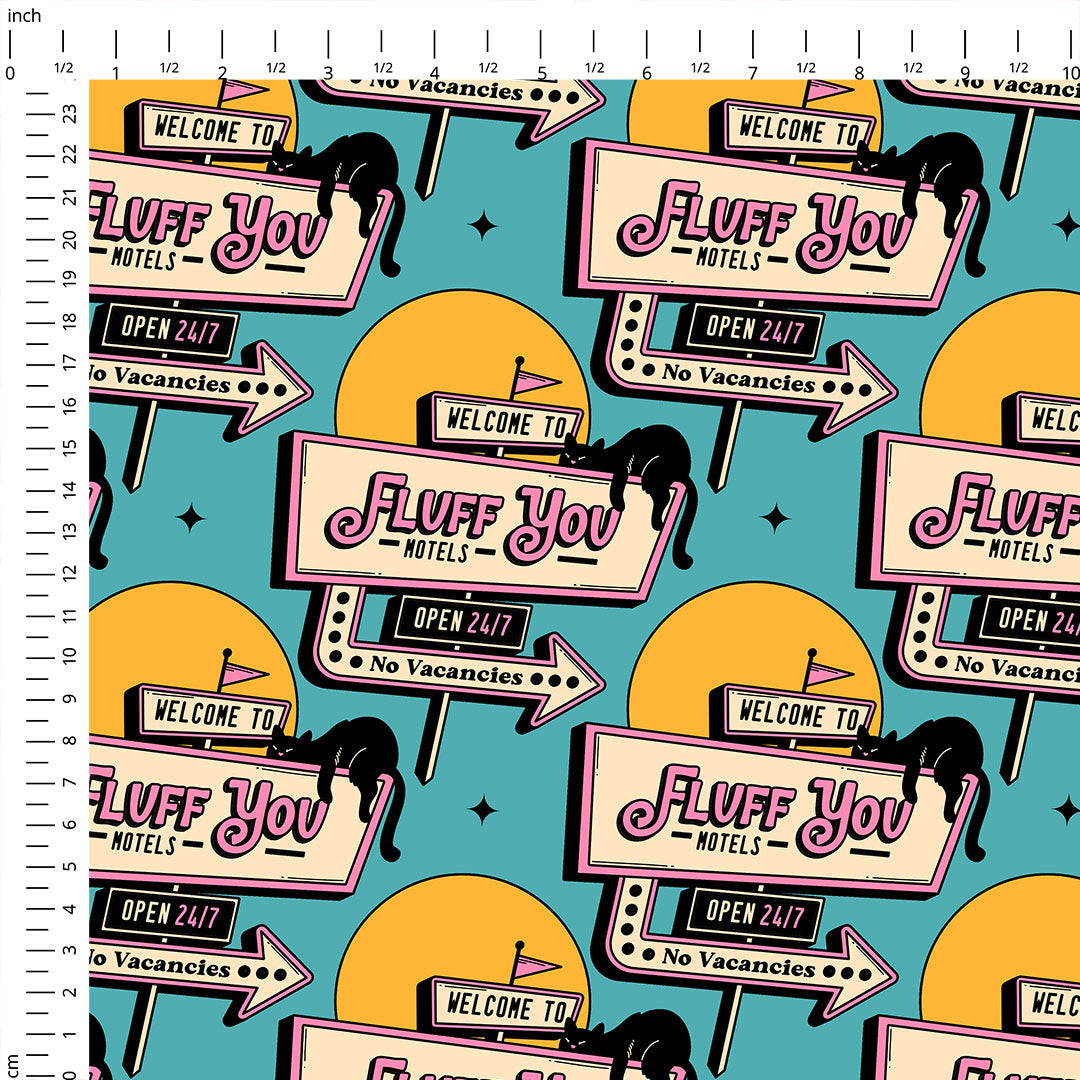 Fluff You Cat Blue Fabric
