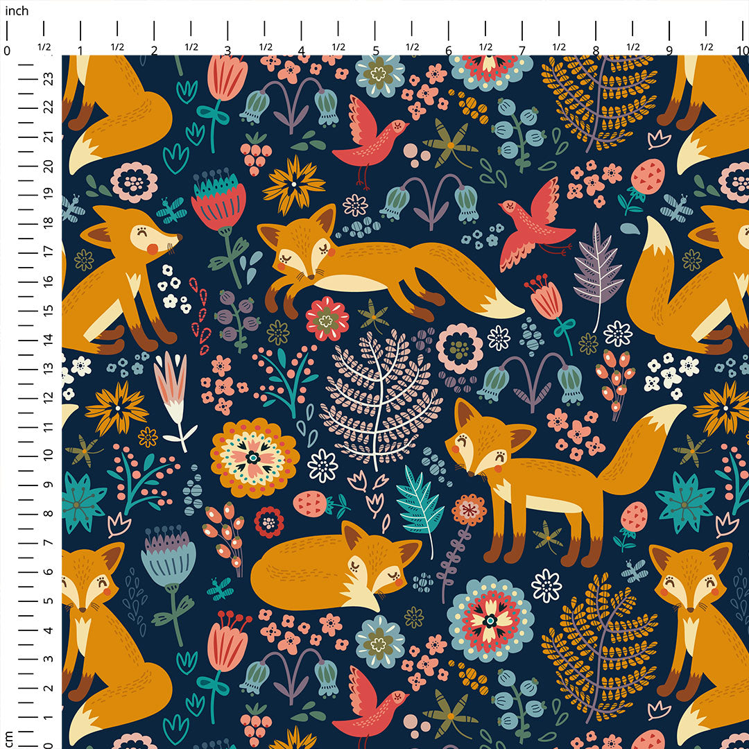 Foxes Navy Fabric