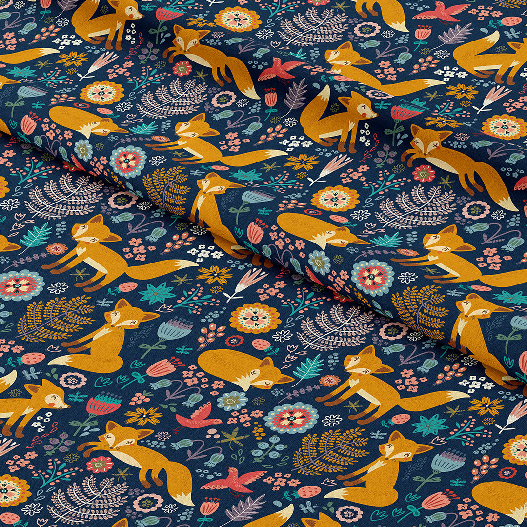 Foxes Navy Fabric