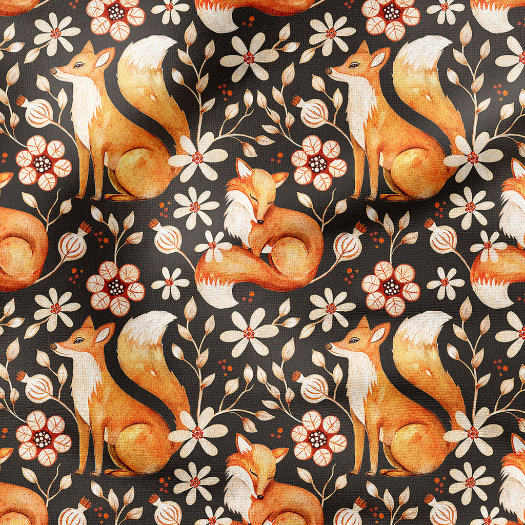 Foxes and Flowers Brown Fabric