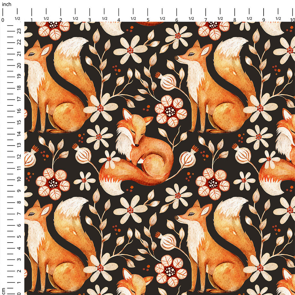 Foxes and Flowers Brown Fabric