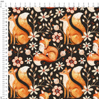Foxes and Flowers Brown Fabric
