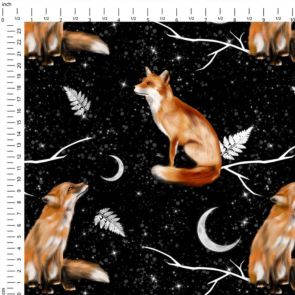Foxes on Black Fabric