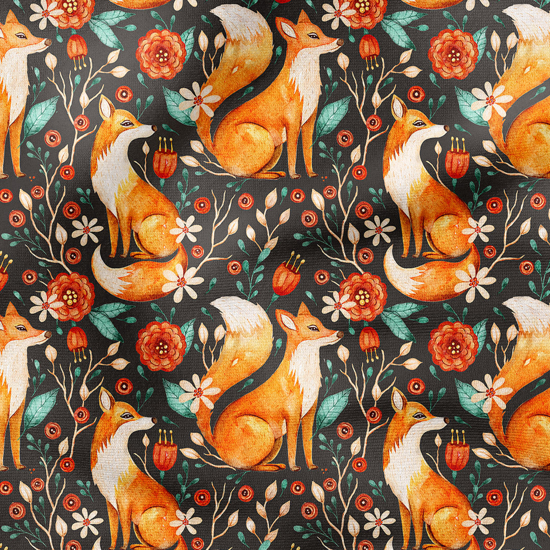 Foxes and Flowers Brown 2 Fabric