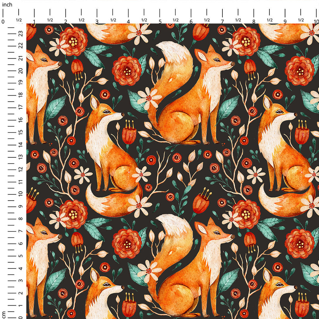 Foxes and Flowers Brown 2 Fabric