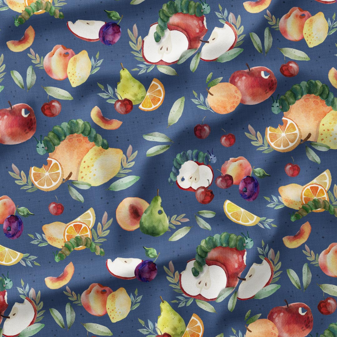 Fruity Caterpillar Blue Fabric