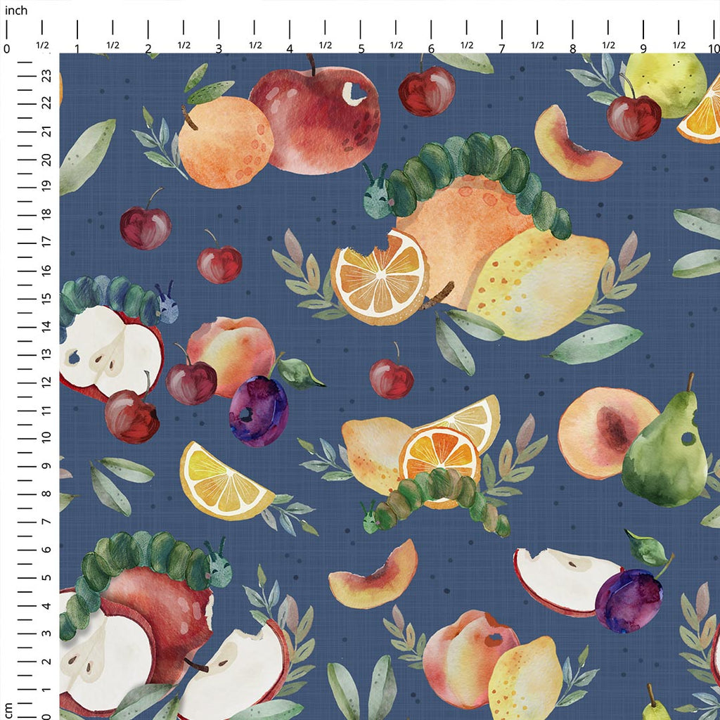 Fruity Caterpillar Blue Fabric
