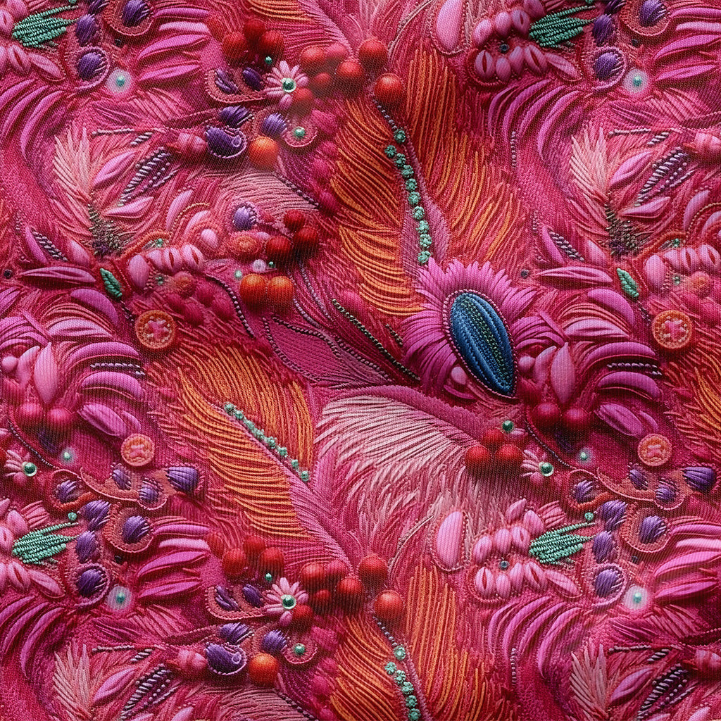 Fuchsia Sequin Feathers Fabric